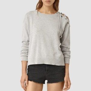 AllSaints Light Gray Revo Lace Jumper Pullover Sweater